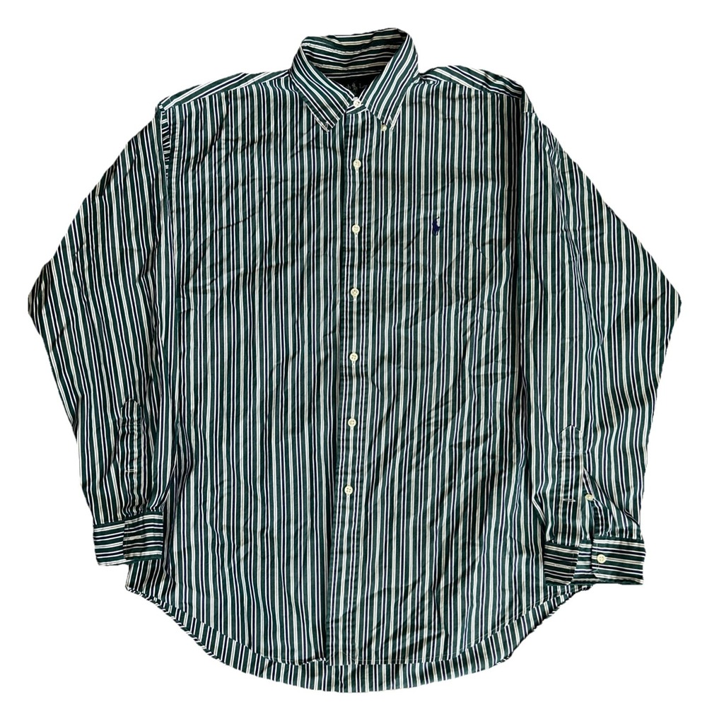 Polo Ralph Lauren Shirt Mens L Button Down Long Sleeve Striped Green